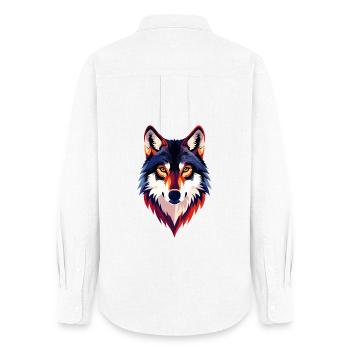 Farbiger Wolfkopf Wolfsblick Wolf Kopf Motiv - Frauen Oxford Hemd - Weiß - Hinten - AI Model Female 172 light (172cm)