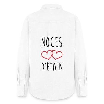 Noces d'Étain 10 ans de mariage - Chemise Oxford Femme - blanc - Dos - AI Model Female 172 light (172cm)