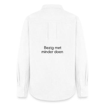 Faire moins – Conception de texte tendance - Chemise Oxford Femme - blanc - Dos - AI Model Female 172 light (172cm)