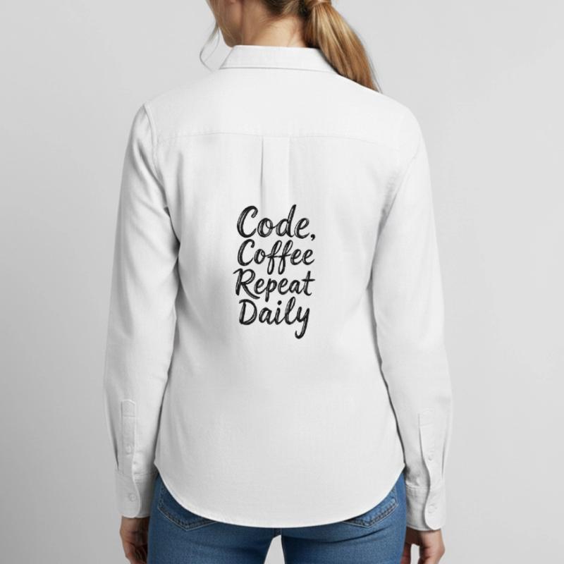 Code Sleep Debug Repeat Programmer Shirt Chemise Oxford Femme