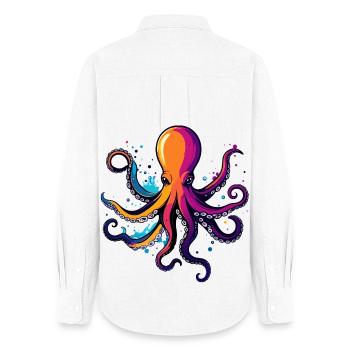 Bunter Oktopus Neon Tintentraum - Frauen Oxford Hemd - Weiß - Hinten - AI Model Female 172 light (172cm)