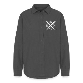 Blvck X mit Krone und Felge - Frauen Oxford Hemd - Anthrazit - Vorne - AI Model Female 172 light (172cm)