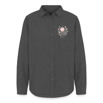 Colorè Kirschblüten Illustration - Frauen Oxford Hemd - Anthrazit - Vorne - AI Model Female 172 light (172cm)