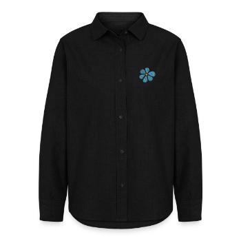Gänseblümchen bestickt - Frauen Oxford Hemd - Schwarz - Vorne - AI Model Female 172 light (172cm)