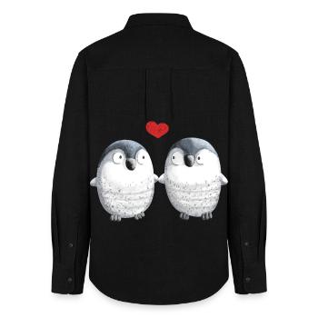 Pinguine in Love - Pinguin - Vogel - Liebe - Herz - Frauen Oxford Hemd - Schwarz - Hinten - AI Model Female 172 light (172cm)