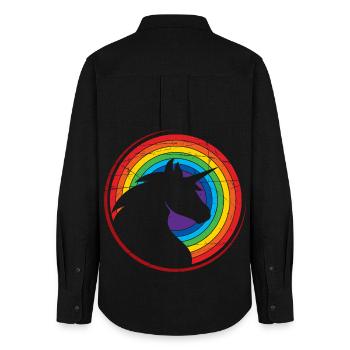 Unicorn Colorful Rainbow Design - Women's Oxford Shirt - black - Back - AI Model Female 172 light (172cm)