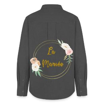 la mariée or et fleurs - Chemise Oxford Femme - charbon - Dos - AI Model Female 172 light (172cm)