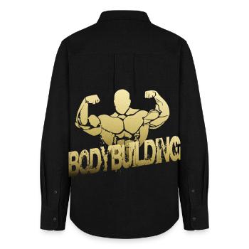 Body Building - Frauen Oxford Hemd - Schwarz - Hinten - AI Model Female 172 light (172cm)