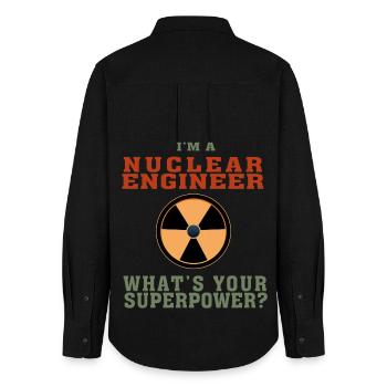 Best Nuclear Engineer Shirt Lustiges Zitat Supermacht - Frauen Oxford Hemd - Schwarz - Hinten - AI Model Female 172 light (172cm)
