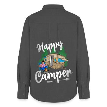Happy Camper - Frauen Oxford Hemd - Anthrazit - Hinten - AI Model Female 172 light (172cm)