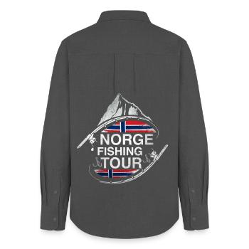 Tour de pêche de Norge - Chemise Oxford Femme - charbon - Dos - AI Model Female 172 light (172cm)