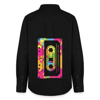 Musikkassetten Mixtape 80S und 90S - Frauen Oxford Hemd - Schwarz - Hinten - AI Model Female 172 light (172cm)