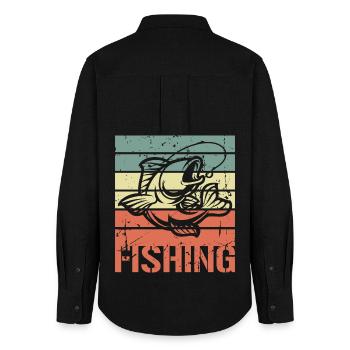 Vintage Fishing - Frauen Oxford Hemd - Schwarz - Hinten - AI Model Female 172 light (172cm)