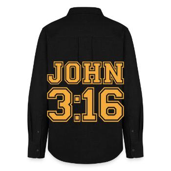 Johannes 3,16 Fette Varsity-Typografie - Frauen Oxford Hemd - Schwarz - Hinten - AI Model Female 172 light (172cm)