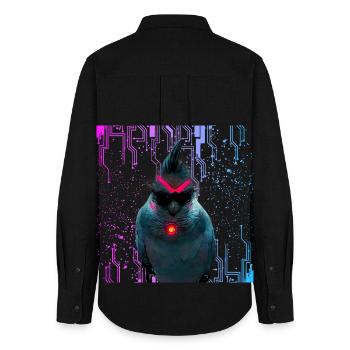 Cyber Nymphensittich Neon Bloom - Frauen Oxford Hemd - Schwarz - Hinten - AI Model Female 172 light (172cm)