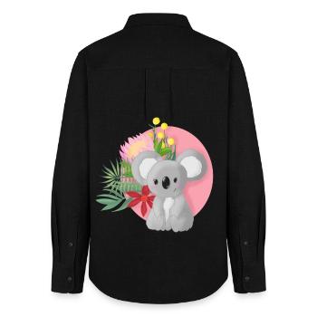 Süßer Koala mit Blumenkranz - Frauen Oxford Hemd - Schwarz - Hinten - AI Model Female 172 light (172cm)