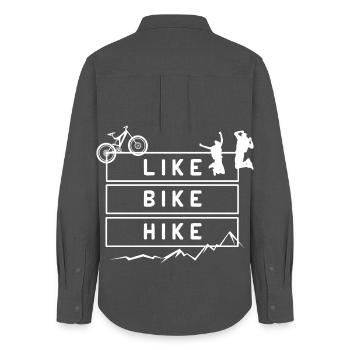 Like Bike Hike Berge Wandern – Grafikdesign Zitat - Frauen Oxford Hemd - Anthrazit - Hinten - AI Model Female 172 light (172cm)