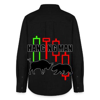 Trading Shirt Hanging Man R6Z - Frauen Oxford Hemd - Schwarz - Hinten - AI Model Female 172 light (172cm)