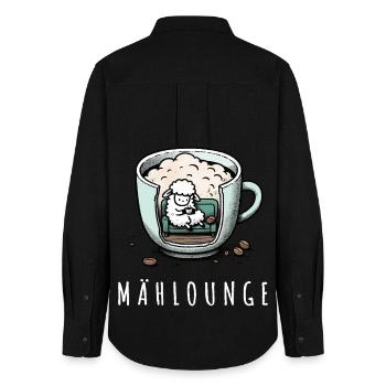mählounge melange schaf lounge wortspiel kaffee - Frauen Oxford Hemd - Schwarz - Hinten - AI Model Female 172 light (172cm)