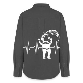 Herzschlag Astronaut comic Puls Weltall Ekg Symbol - Frauen Oxford Hemd - Anthrazit - Hinten - AI Model Female 172 light (172cm)