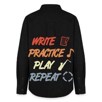Write Practice Play Repeat - Women's Oxford Shirt - black - Back - AI Model Female 172 light (172cm)