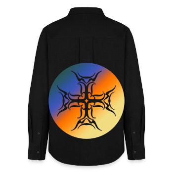 Roundel Tribal Cross T-shirt dégradé coloré - Chemise Oxford Femme - noir - Dos - AI Model Female 172 light (172cm)