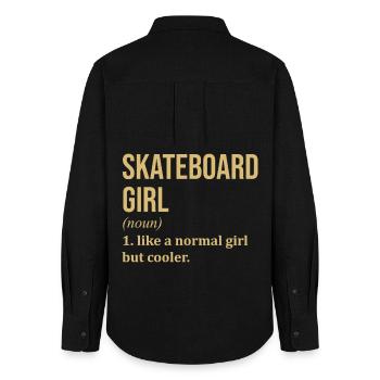 Skateboard - Frauen Oxford Hemd - Schwarz - Hinten - AI Model Female 172 light (172cm)