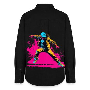 90er Jahre Breakdancer - Frauen Oxford Hemd - Schwarz - Hinten - AI Model Female 172 light (172cm)