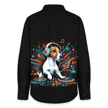 Jack Russell Terrier DJ Music Gift - Women's Oxford Shirt - black - Back - AI Model Female 172 light (172cm)