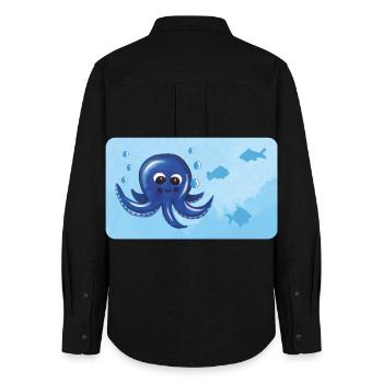 Funny octopus and fish with bubbles - Women's Oxford Shirt - black - Back - AI Model Female 172 light (172cm)