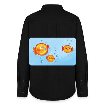 Pisces - Funny Orange Puffer Fish with Air Bubbles - Women's Oxford Shirt - black - Back - AI Model Female 172 light (172cm)