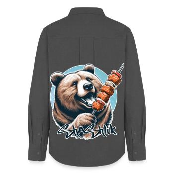 Shashlik Meat Skewer Bear Gift - Women's Oxford Shirt - anthracite - Back - AI Model Female 172 light (172cm)
