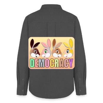 DEMOCRACY FOR KIDS - RABBITS - Women's Oxford Shirt - anthracite - Back - AI Model Female 172 light (172cm)