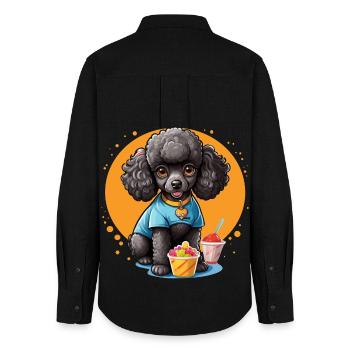 Black poodle at dessert - Women's Oxford Shirt - black - Back - AI Model Female 172 light (172cm)
