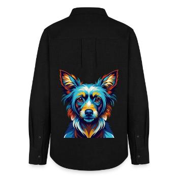 Péruvien Inca Orchidée Chien Race Dessin Animé Kawaii - Chemise Oxford Femme - noir - Dos - AI Model Female 172 light (172cm)