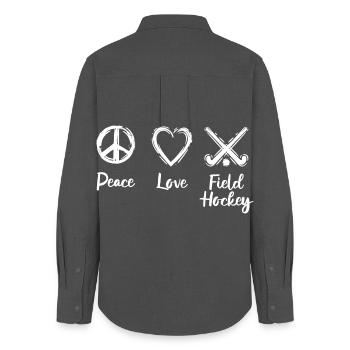 Peace Love Field Hockey - Frauen Oxford Hemd - Anthrazit - Hinten - AI Model Female 172 light (172cm)
