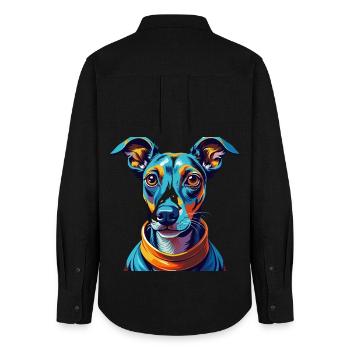 Whippet Chien Race Coloré Dessin Animé Kawaii - Chemise Oxford Femme - noir - Dos - AI Model Female 172 light (172cm)