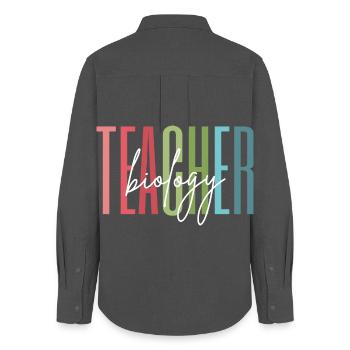 Biology Teacher School Gift - Women's Oxford Shirt - anthracite - Back - AI Model Female 172 light (172cm)