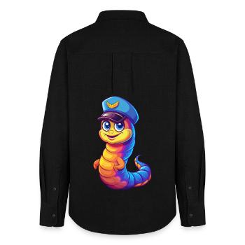 Marine Wurm Bunt Kawaii Cartoon Meerestier - Frauen Oxford Hemd - Schwarz - Hinten - AI Model Female 172 light (172cm)