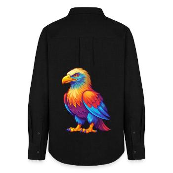 Pygargue à tête blanche Coloré Kawaii Dessin animé Personnage Oiseau - Chemise Oxford Femme - noir - Dos - AI Model Female 172 light (172cm)