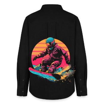 Snowboarder 80s Look - Women's Oxford Shirt - black - Back - AI Model Female 172 light (172cm)