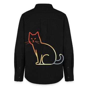 Chat rétro - Chemise Oxford Femme - noir - Dos - AI Model Female 172 light (172cm)