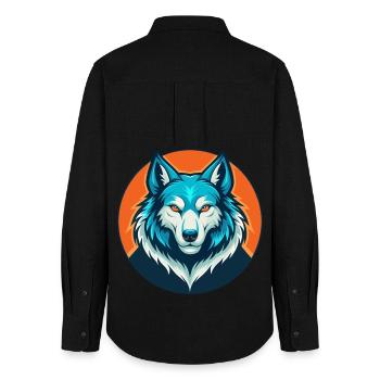 Wolf Cute Kawaii Cartoon Clipart Animal Pet Logo - Women's Oxford Shirt - black - Back - AI Model Female 172 light (172cm)