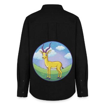 Impala Niedliche Kawaii Cartoon Clipart Tier Haustier - Frauen Oxford Hemd - Schwarz - Hinten - AI Model Female 172 light (172cm)