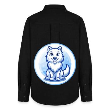 Arktischer Wolf Blau Kawaii Cartoon Charakter Clipart - Frauen Oxford Hemd - Schwarz - Hinten - AI Model Female 172 light (172cm)