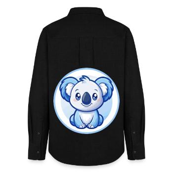 Koala Blau Kawaii Cartoon Figur Clipart Haustier - Frauen Oxford Hemd - Schwarz - Hinten - AI Model Female 172 light (172cm)