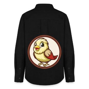 Canary Bird Colorful Kawaii Cartoon Character Pet - Women's Oxford Shirt - black - Back - AI Model Female 172 light (172cm)