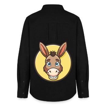 Esel Kawaii Cartoon Figur Tier Haustier Gesicht - Frauen Oxford Hemd - Schwarz - Hinten - AI Model Female 172 light (172cm)