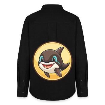 Orca Kawaii Dessin animé Personnage Animal Animal Visage - Chemise Oxford Femme - noir - Dos - AI Model Female 172 light (172cm)