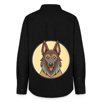 Belge Groenendael Race Chien Drôle Dessin animé Kawaii - Chemise Oxford Femme - noir - Dos - AI Model Female 172 light (172cm)